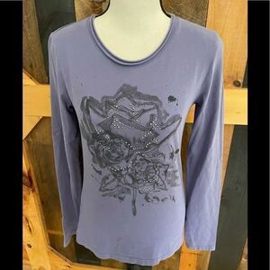 S Oliver long sleeved cotton purple graphic floral tee with embellishments
